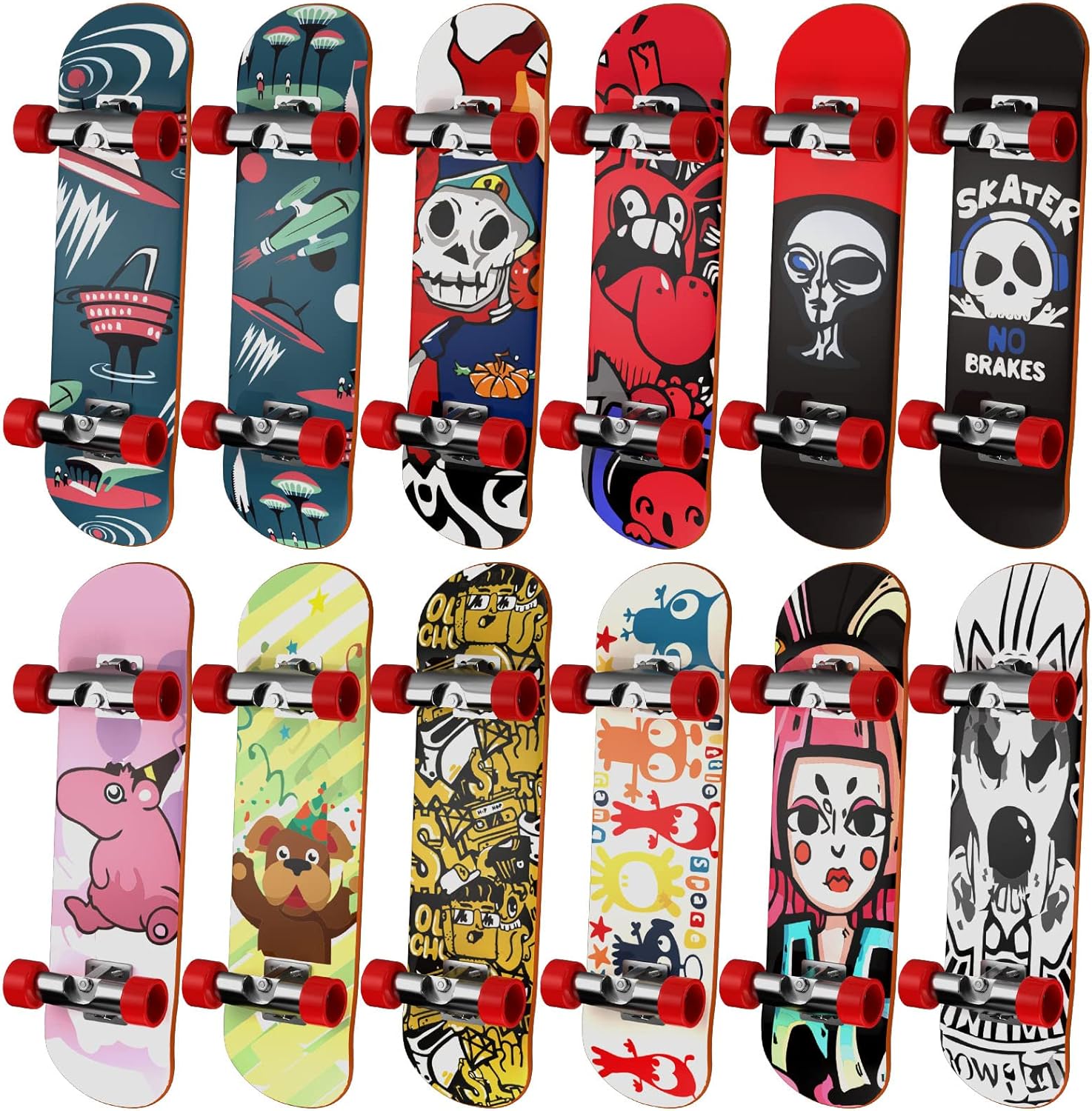 Finger Skateboards for Kids Set of 12, Mini Skateboard Fingerboards 12 Pieces Finger Toys Pack, Gifts for Kids Children Finger Skater