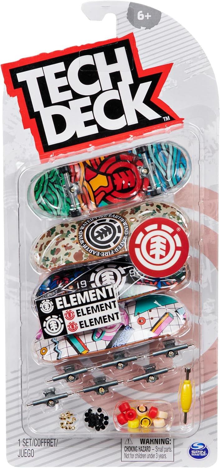 TECH DECK, Ultra DLX Fingerboard 4-Pack, Element Skateboards, Collectible and Customizable Mini Skateboards, Kids Toy for Ages 6 and up